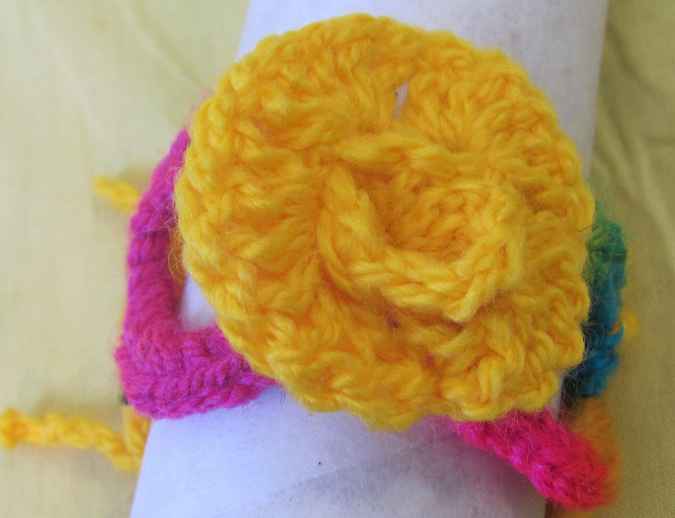 large image of art item: accessory &ndash; bracelet crochet flower yellow pink