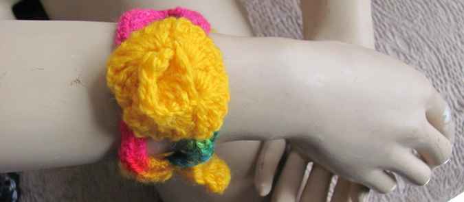 large image of art item: accessory &ndash; bracelet crochet flower yellow pink