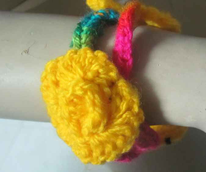 large image of art item: accessory &ndash; bracelet crochet flower yellow pink