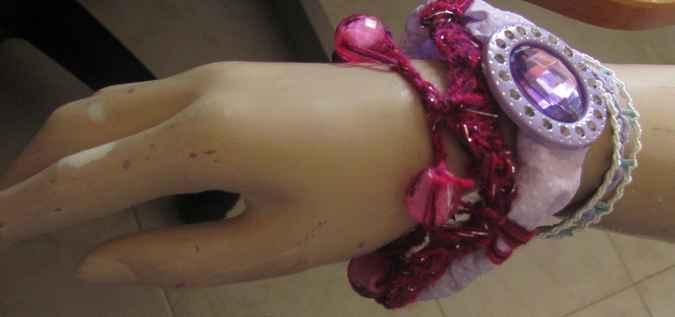 large image of art item: accessory &ndash; bracelet pink purple ribbon gem purple