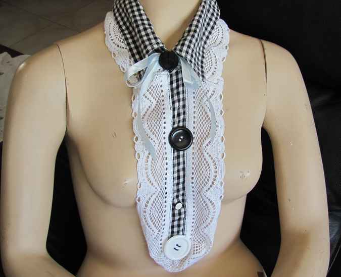 large image of art item: accessory &ndash; collar white black with button black