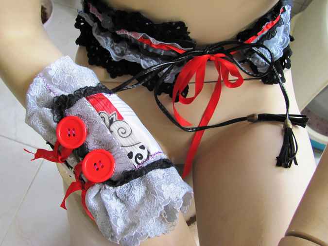 large image of art item: accessory &ndash; combo belt bracelet black white red