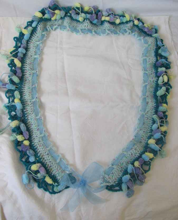 large image of art item: accessory &ndash; crochet cyan ponpons ribbon