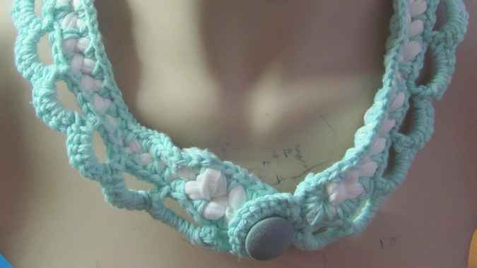 large image of art item: accessory &ndash; crochet cyan white button cyan