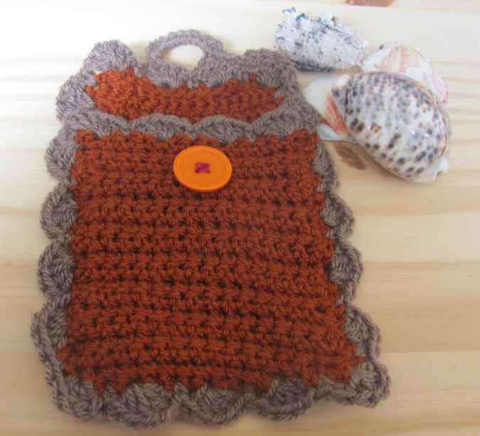 large image of art item: accessory &ndash; cell phone pocket brown gray button orange