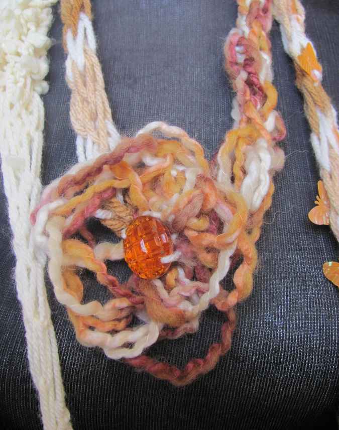 large image of art item: accessory &ndash; necklace crochet orange white flower animals wooden