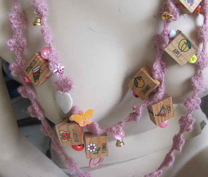 large image of art item: accessory &ndash; necklace crochet pink cubes wooden