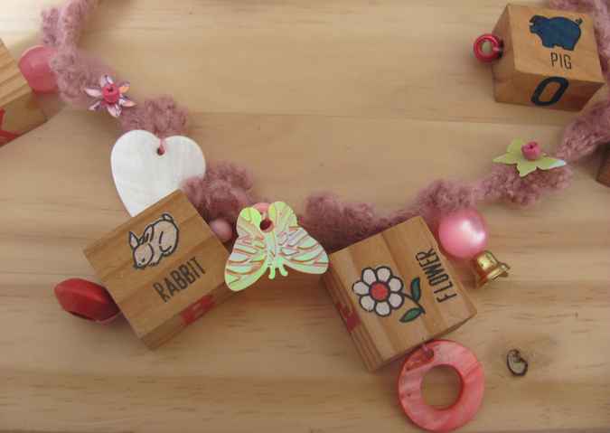 large image of art item: accessory &ndash; necklace crochet pink cubes wooden