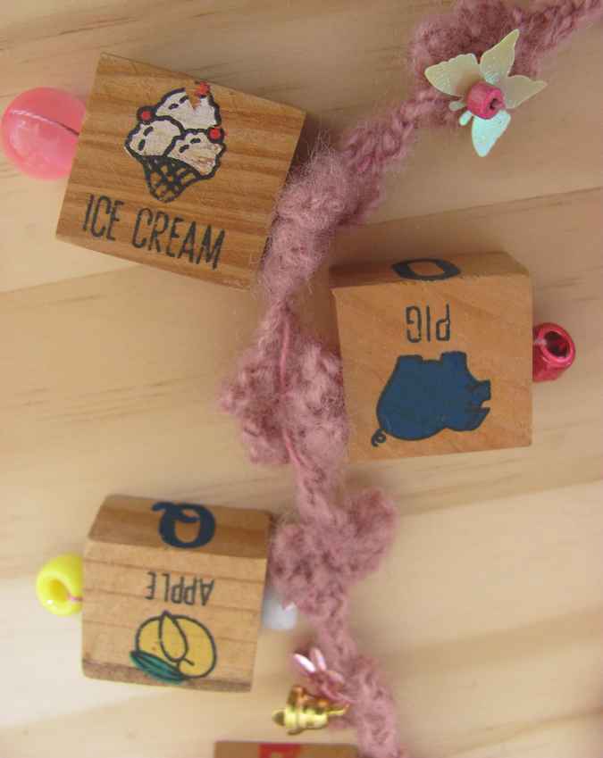 large image of art item: accessory &ndash; necklace crochet pink cubes wooden