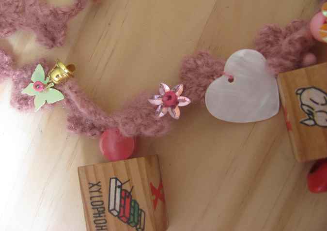 large image of art item: accessory &ndash; necklace crochet pink cubes wooden