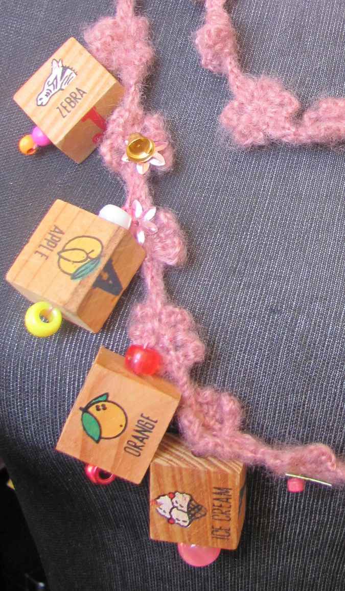 large image of art item: accessory &ndash; necklace crochet pink cubes wooden