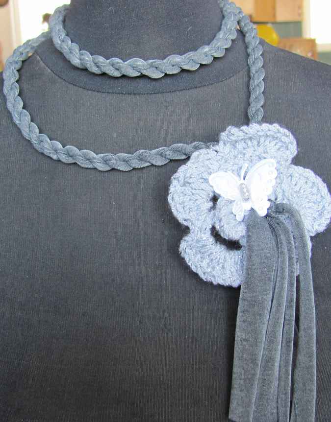 large image of art item: accessory &ndash; necklace gray crochet flower butterfly