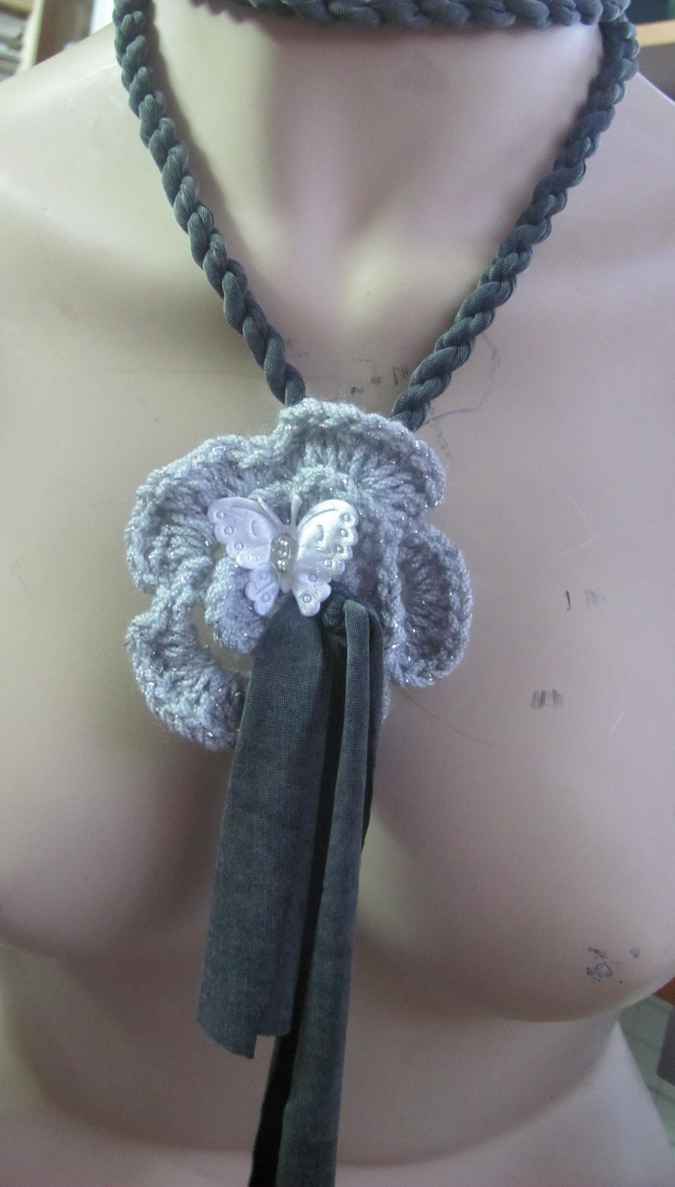 large image of art item: accessory &ndash; necklace gray crochet flower butterfly