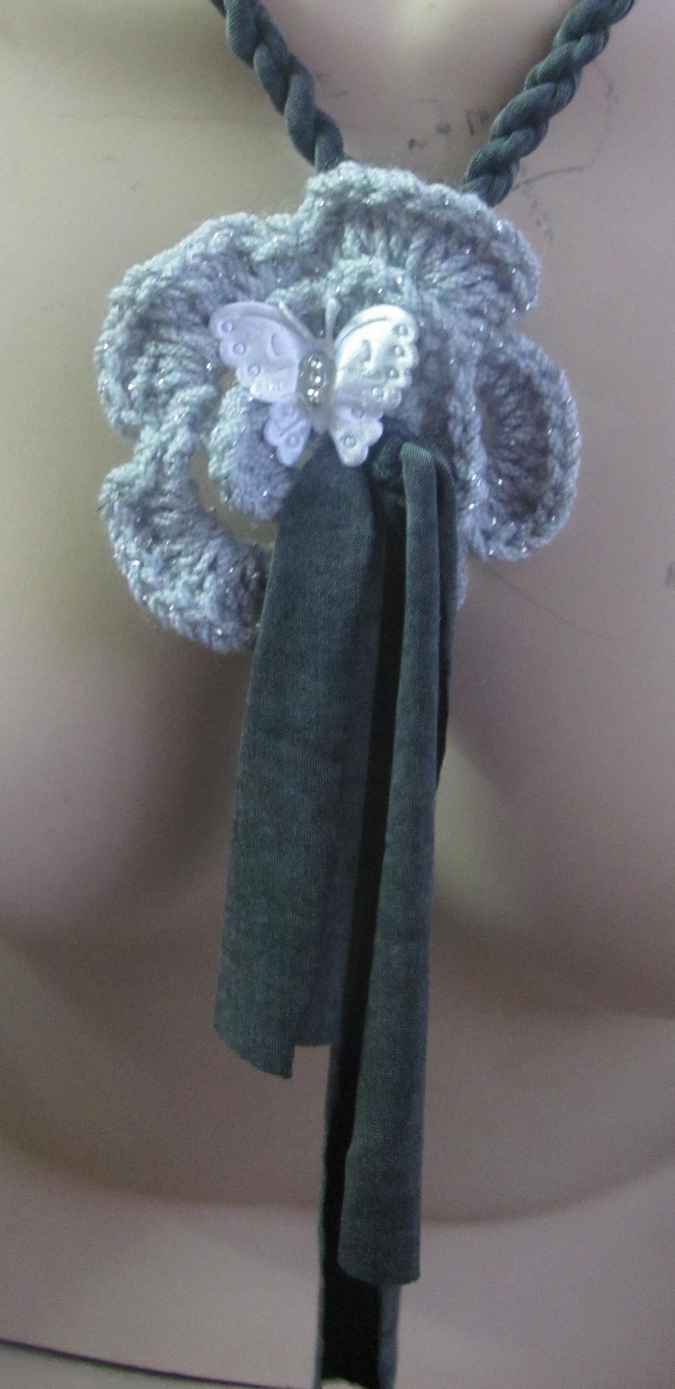 large image of art item: accessory &ndash; necklace gray crochet flower butterfly