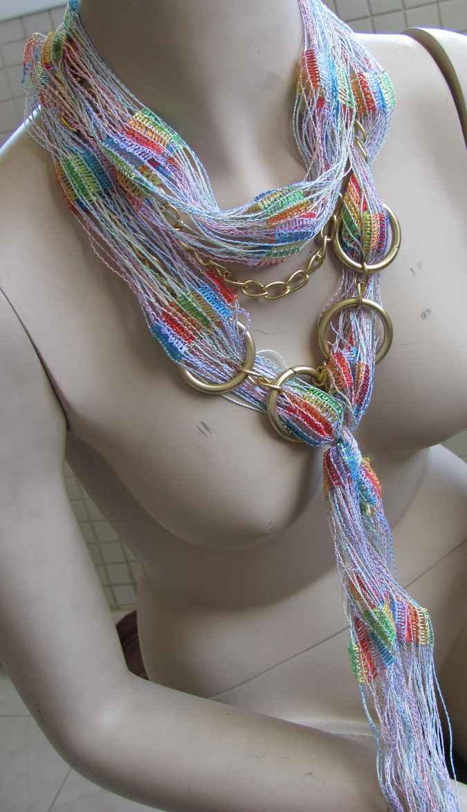 large image of art item: accessory &ndash; necklace rings golden threads colorful