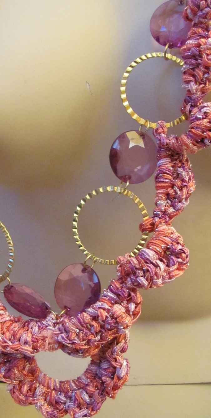 large image of art item: accessory &ndash; chestpiece necklace crochet pink rings gold