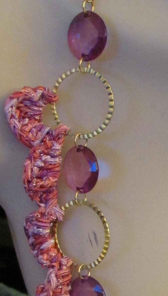 large image of art item: accessory &ndash; chestpiece necklace crochet pink rings gold