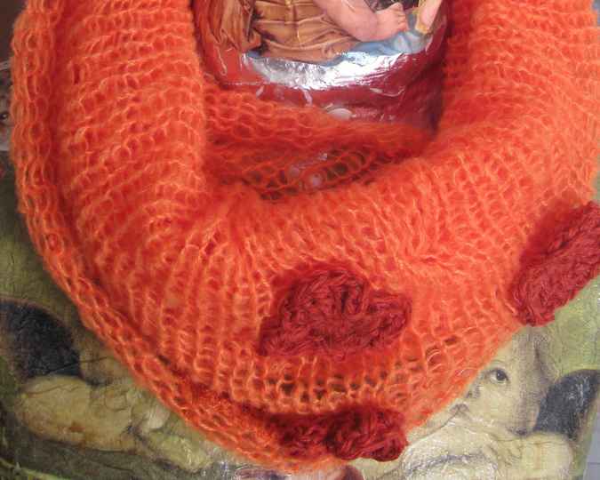 large image of art item: accessory &ndash; scarf orange flowers crochet red