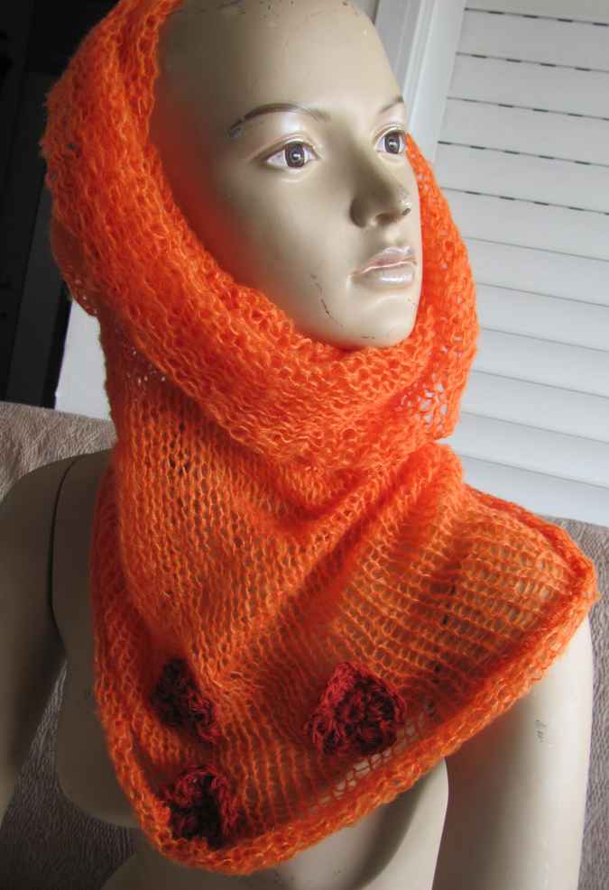 large image of art item: accessory &ndash; scarf orange flowers crochet red