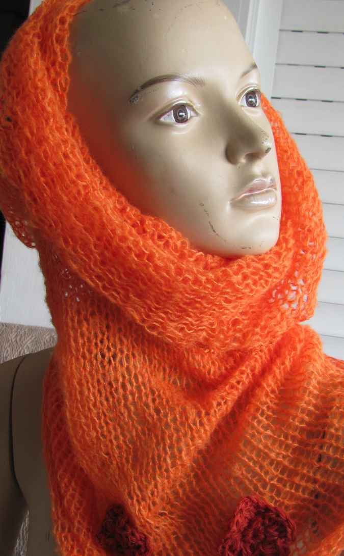 large image of art item: accessory &ndash; scarf orange flowers crochet red