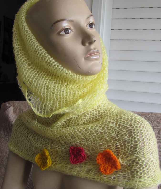 large image of art item: accessory &ndash; scarf yellow flowers crochet