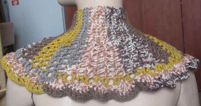 large image of art item: accessory &ndash; capelet crochet brown yellow ochre buttons