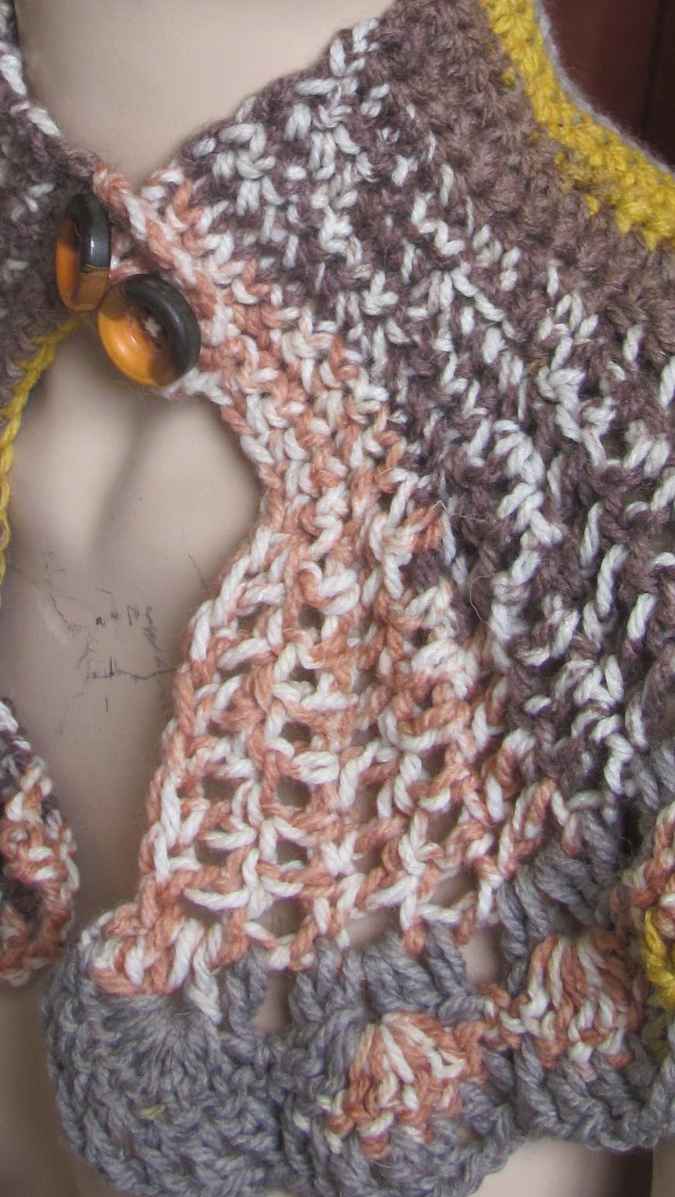 large image of art item: accessory &ndash; capelet crochet brown yellow ochre buttons
