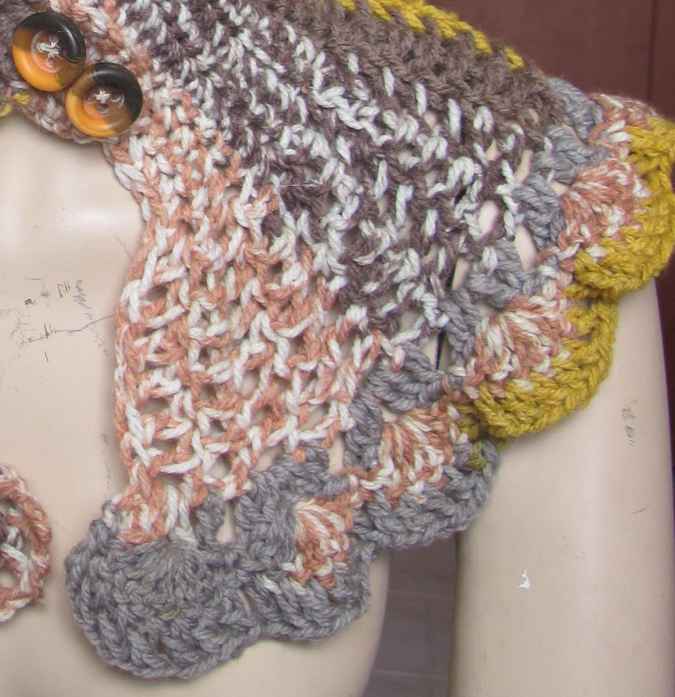 large image of art item: accessory &ndash; capelet crochet brown yellow ochre buttons