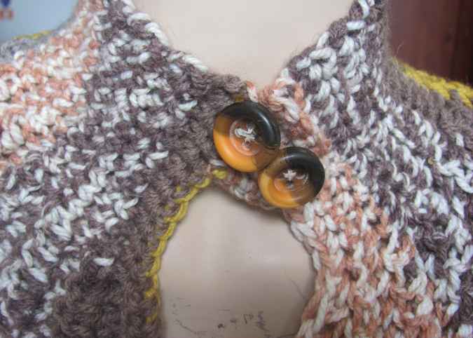 large image of art item: accessory &ndash; capelet crochet brown yellow ochre buttons
