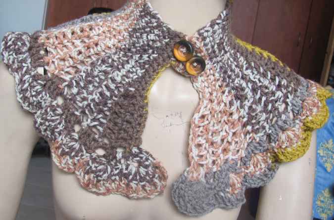 large image of art item: accessory &ndash; capelet crochet brown yellow ochre buttons