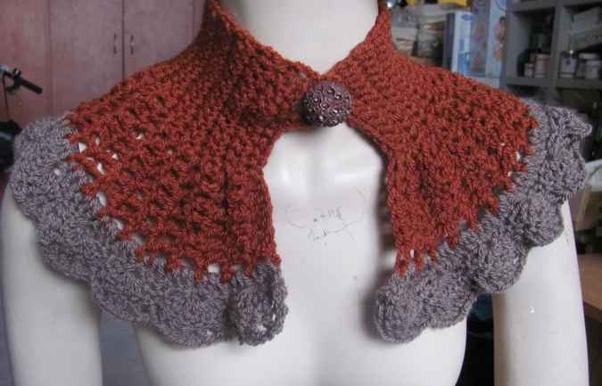 large image of art item: accessory &ndash; capelet crochet brown gray