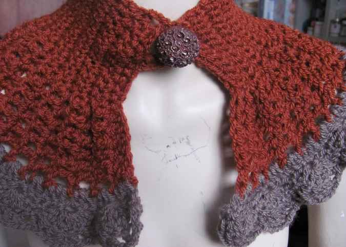 large image of art item: accessory &ndash; capelet crochet brown gray