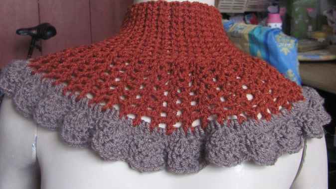 large image of art item: accessory &ndash; capelet crochet brown gray