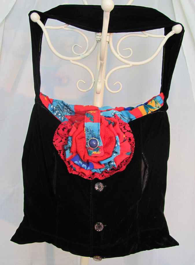 large image of art item: bag &ndash; black buttons flower red cyan