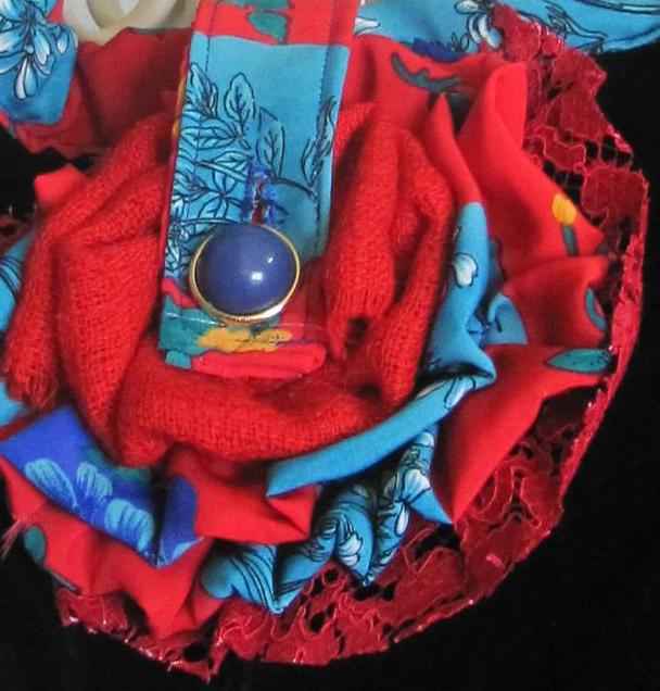 large image of art item: bag &ndash; black buttons flower red cyan