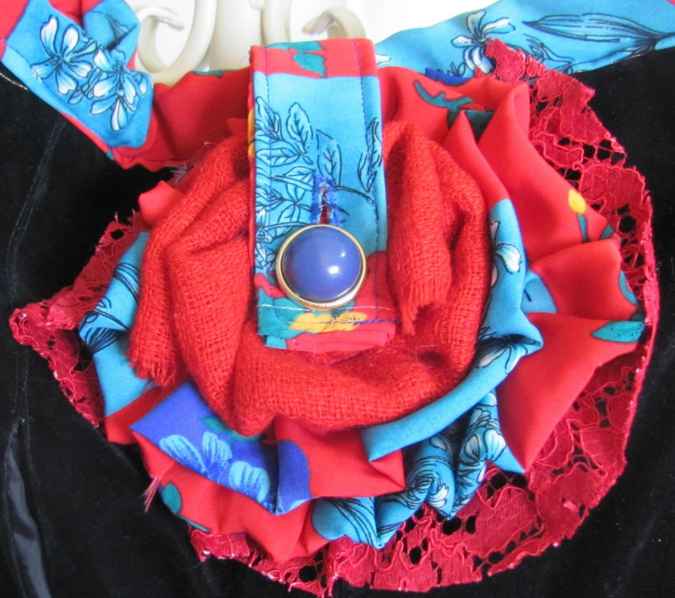 large image of art item: bag &ndash; black buttons flower red cyan