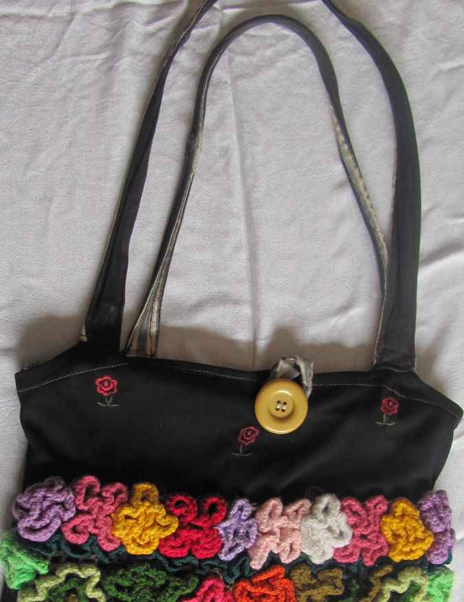 large image of art item: bag &ndash; black crochet flowers and patterns