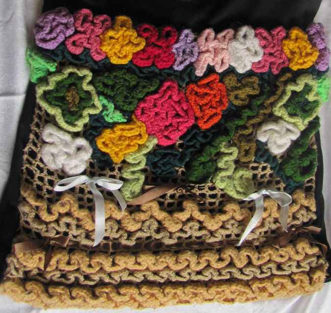 large image of art item: bag &ndash; black crochet flowers and patterns
