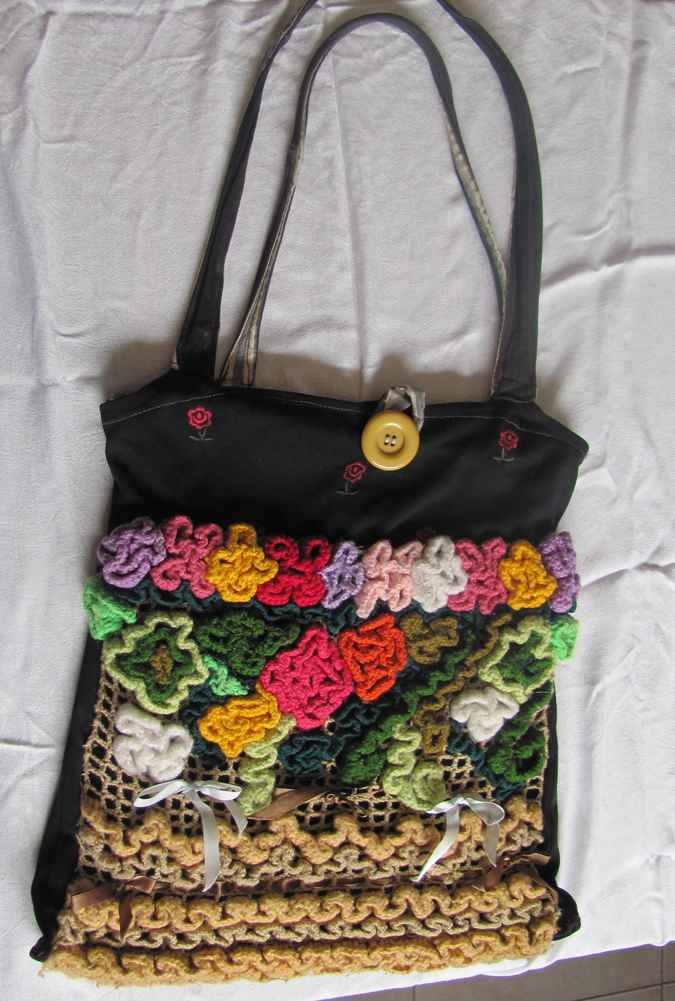 large image of art item: bag &ndash; black crochet flowers and patterns