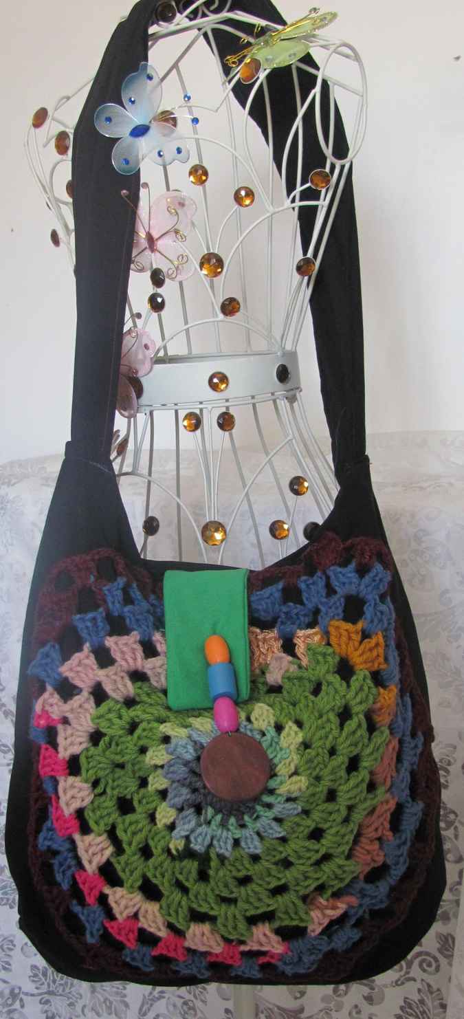 large image of art item: bag &ndash; black crochet green pink blue beads