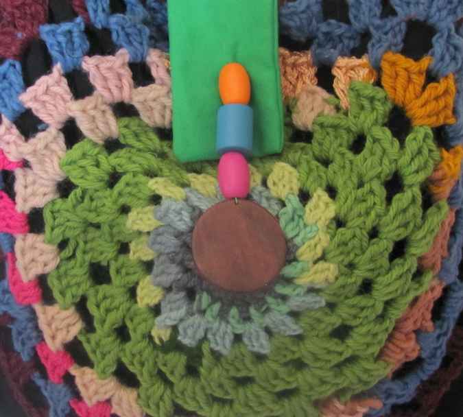 large image of art item: bag &ndash; black crochet green pink blue beads