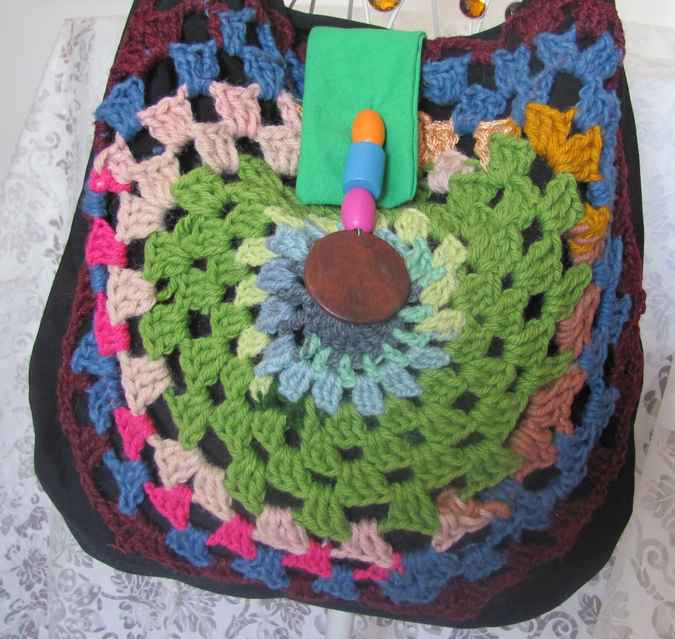 large image of art item: bag &ndash; black crochet green pink blue beads