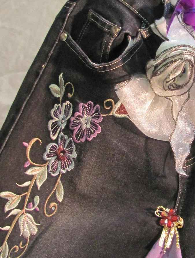 large image of art item: bag &ndash; black flower needlework ribbon gray