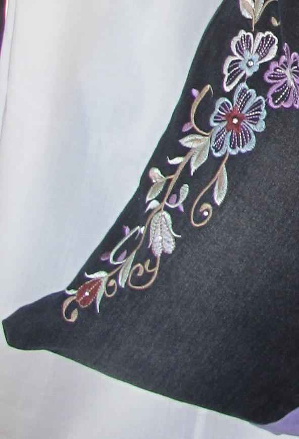 large image of art item: bag &ndash; black flower needlework ribbon gray