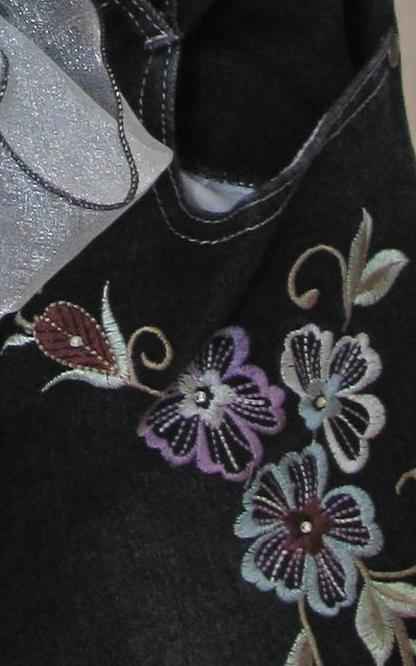 large image of art item: bag &ndash; black flower needlework ribbon gray