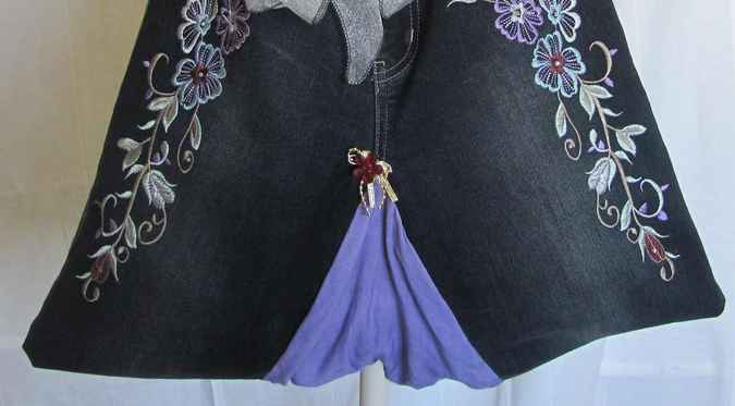 large image of art item: bag &ndash; black flower needlework ribbon gray