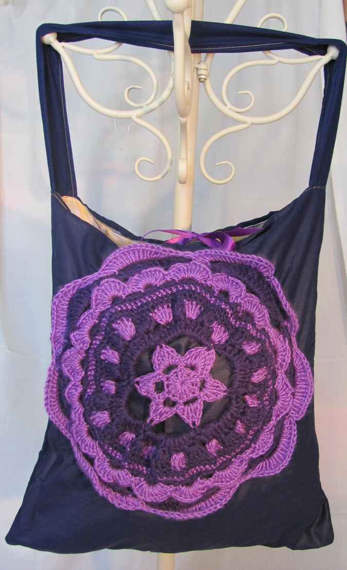 large image of art item: bag &ndash; black flower purple crochet