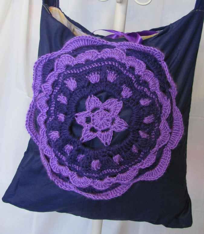 large image of art item: bag &ndash; black flower purple crochet