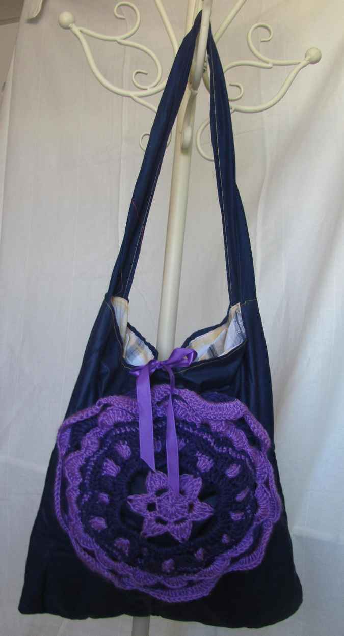 large image of art item: bag &ndash; black flower purple crochet