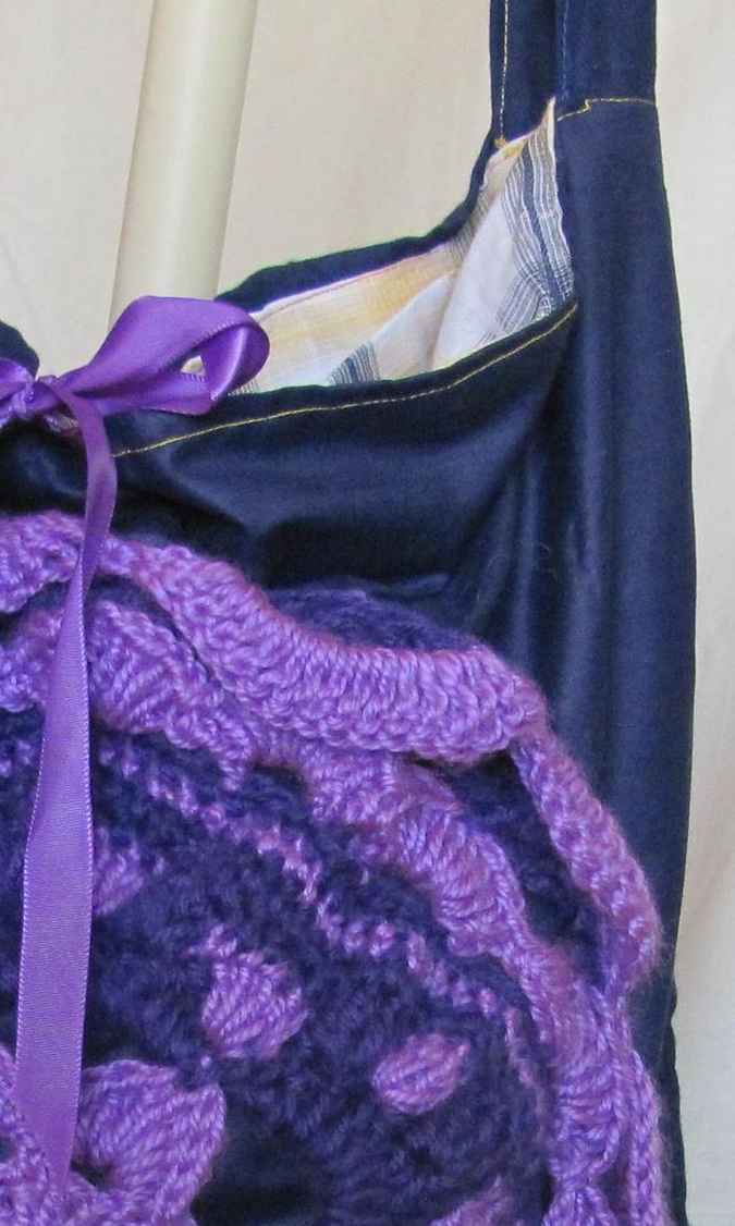 large image of art item: bag &ndash; black flower purple crochet